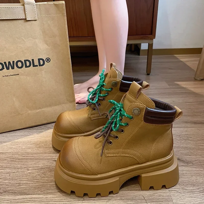 Женские ботинки на платформе из коровьей кожи в британском стиле дизайнерская