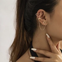 ingesight z simple metal chain love heart clip earrings for women korean pop long tassel no piercing ear cuff jewelry gifts