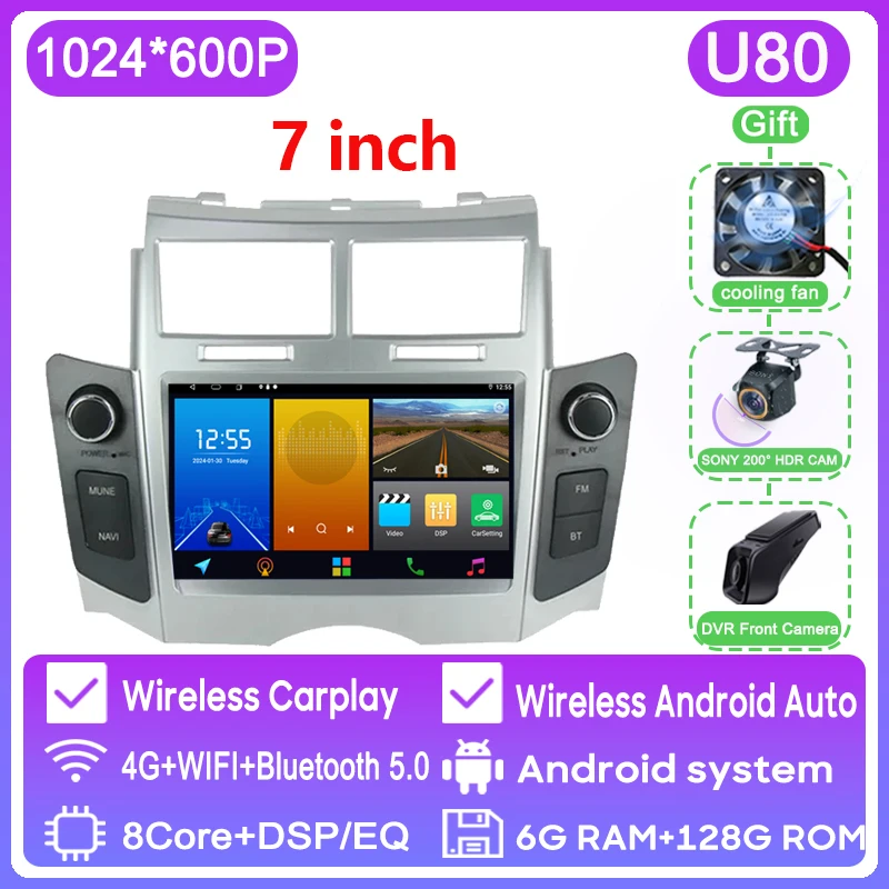 

CarPlay 7 ''Android 13.0 автомобильный Android плеер 8 ГБ 256G мультимедийное автомобильное радио GPS WiFi для Toyota Yaris XP90 Vitz Platz 2005-2012