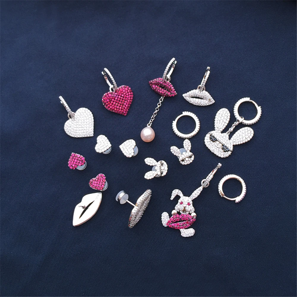 

Amoo Love Hoodlum Rabbit Colorful Lips Cute 925 Sterling Silver Earrings Fresh Sexy Personality Women Lady Holiday Party Jewelry