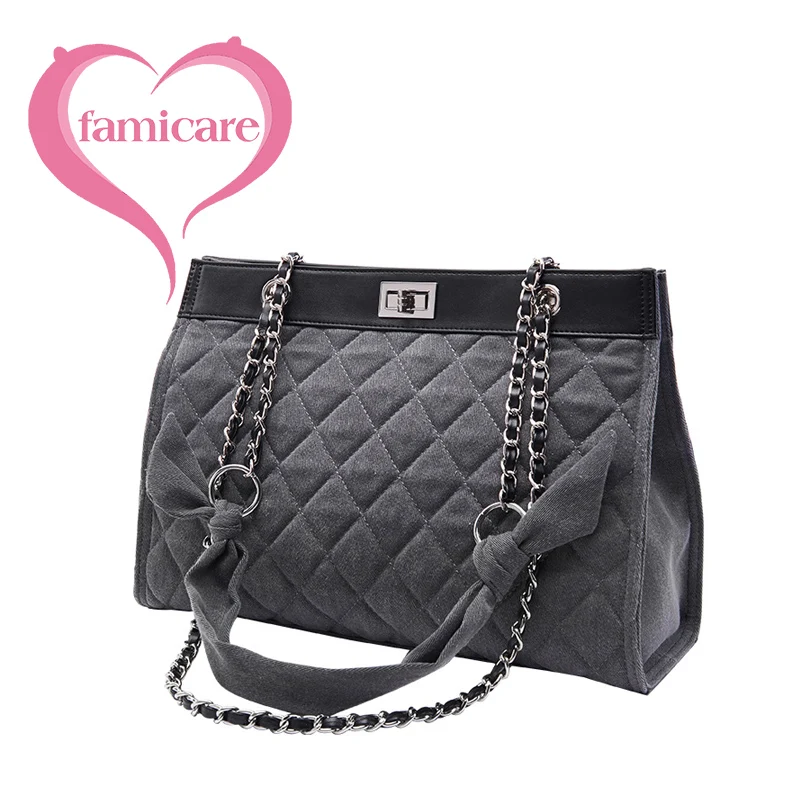 

2023 New Women's Tote Bag Lady Diamond Pattern Denim Oxford Large Capacity Handbag Female Fashion Chain Underarm Shoulder Bag
