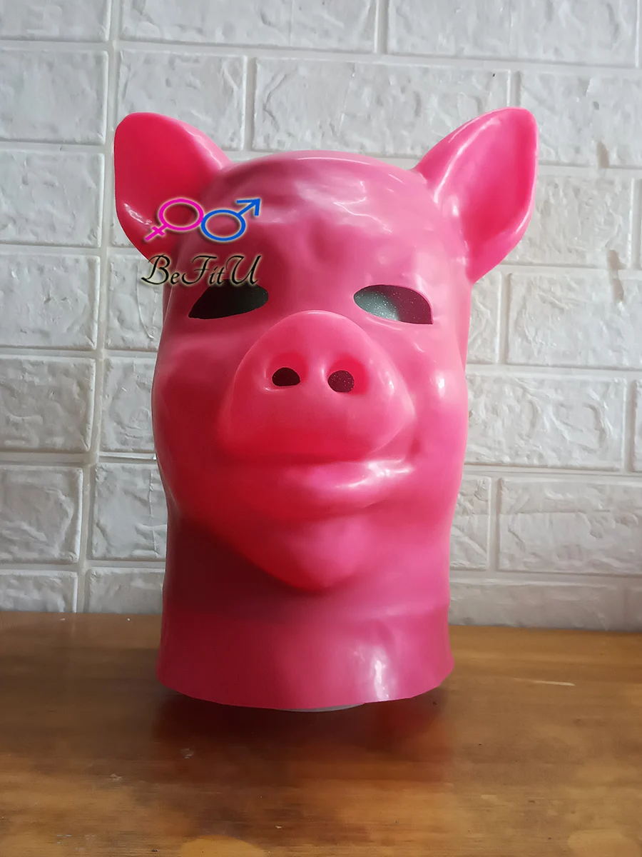 Латексные капюшоны в виде животных Косплей свинка Хэллоуин Фетиш маска капот