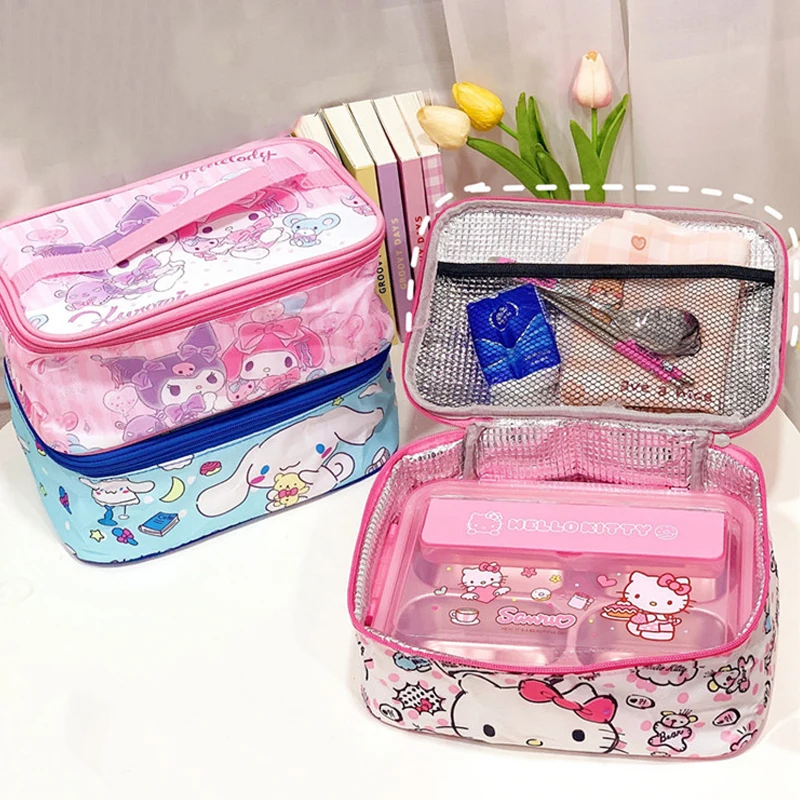 

Ланч-бокс Sanrio с мультипликационным японским рисунком, Студенческая сумка для еды, изоляционное хранилище для холодного хранения, можно раз...