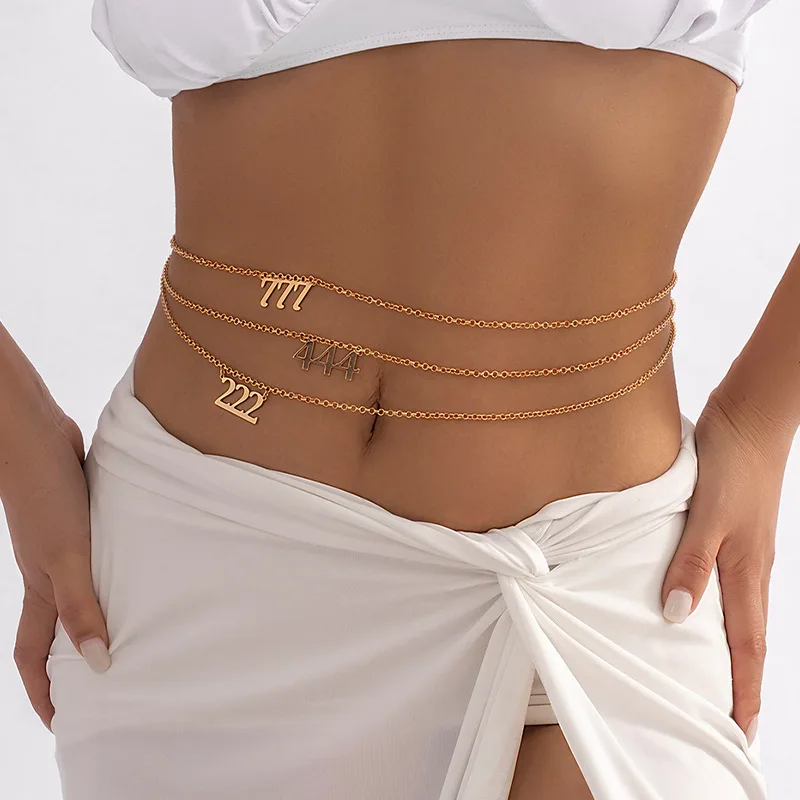 

Digital single layer body chain female sexy metal versatile chain waist chain