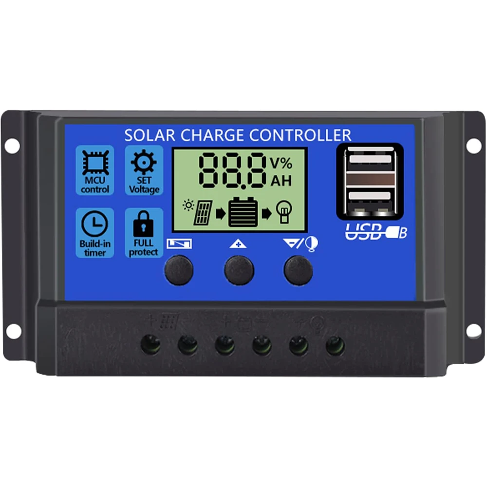 

30A 20A 10A Solar Charge Controller 12V/24V Solar Panel Charge Controller Intelligent Regulator 5V Dual USB Port LCD Display