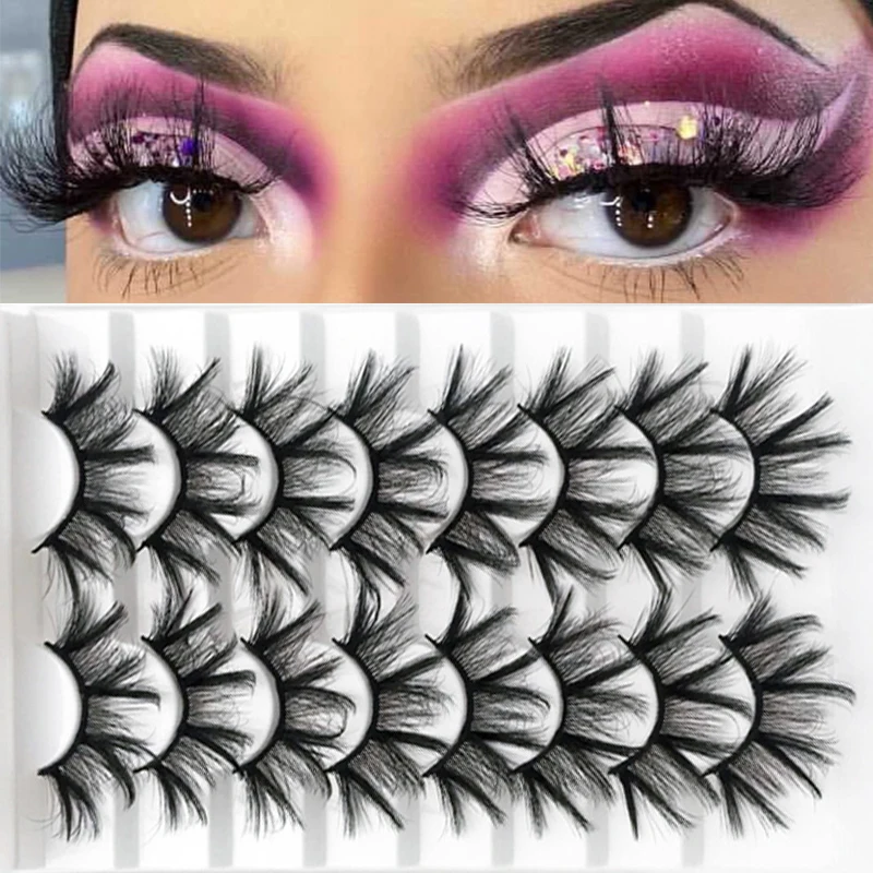 

8 Pairs Natural Long 3D False Eyelashes Faux Mink Hair Fake Eyelash Set Volume Fluffy Crisscross Lashes Makeup Extension Tools