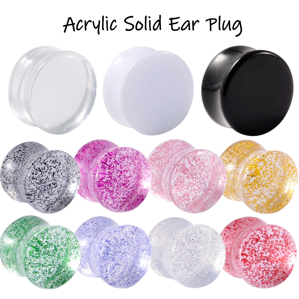 

1Pair Acrylic Black White Transparent Flash Solid Ear Plugs Gauge Tunnels Ear Expander Stretcher Piercing Body Jewelry Earring