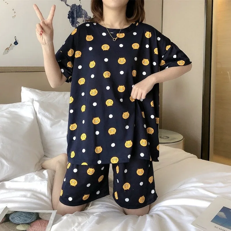 Пижамный комплект Женский в клетку с коротким рукавом и надписью |