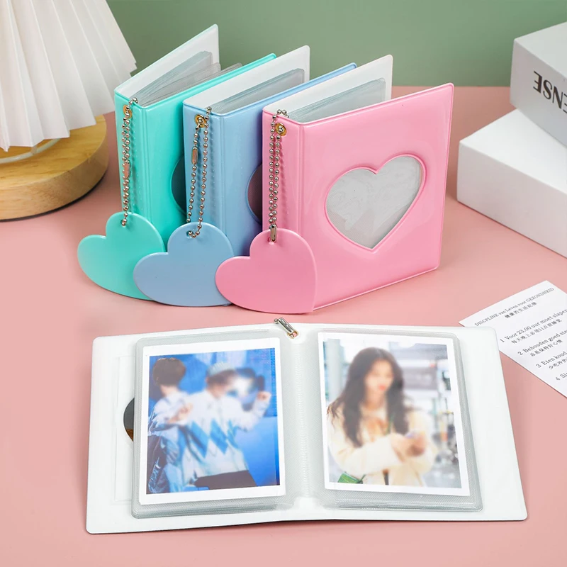 Solid Color 3-inch Photo Album Album Love Hollow Photocard Holder With Heart Pendant Kpop Idol Cards Collect Book Polaroid Album