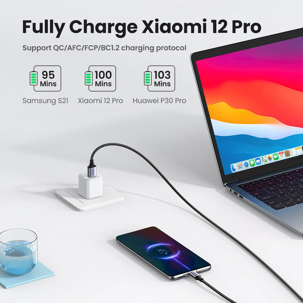 UGREEN 3A USB C Кабель для Realme Xiaomi Samsung S21 Линия быстрой зарядки - передачи данных iPad Poco |