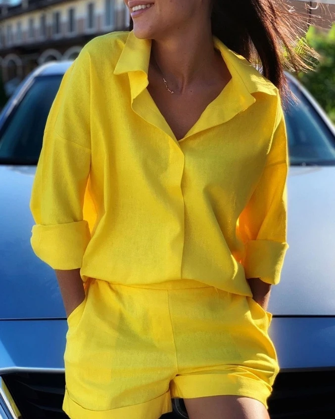 Женские модные костюмы весна-лето 2024 новейшая Повседневная рубашка с отложным