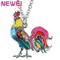 newei enamel alloy metal floral cute standing cock rooster necklace chicken pendant fashion jewelry for women teens charms gifts