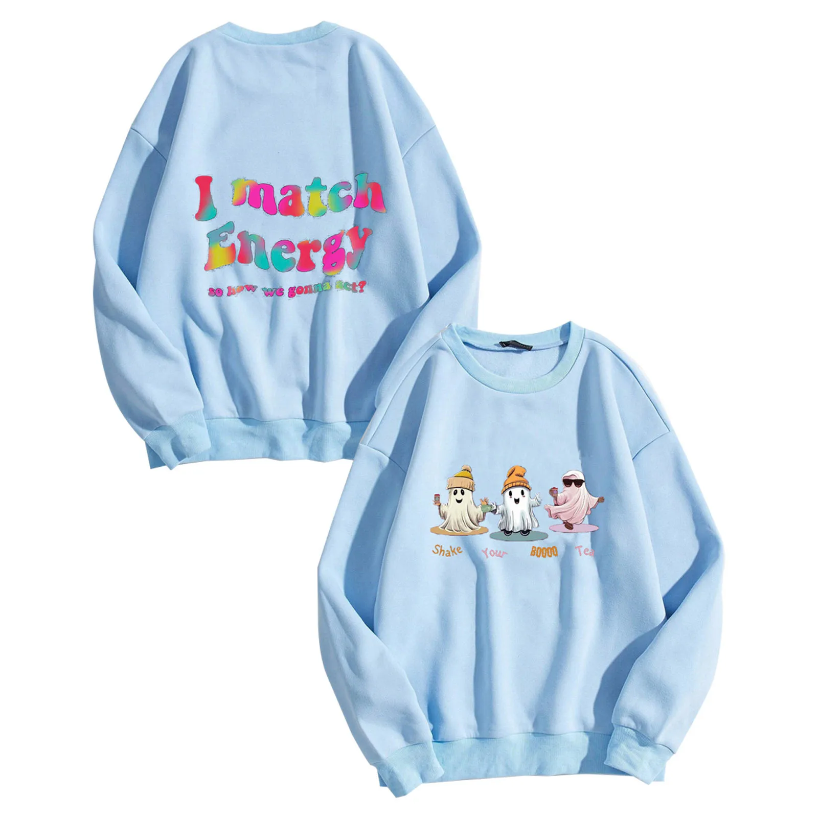 

Женская осенне-зимняя одежда для Хэллоуина с милыми маленькими буквами и двойным принтом модная спортивная одежда с круглым вырезом для женщин 90-х годов народная одежда большого размера