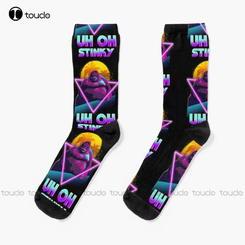 Фото Носки Uh Oh Stinky Poop Le Monke 80S Vaporwave Outrun Style, мужские футбольные персонализированные носки унисекс для взрослых, носки для подростков №1