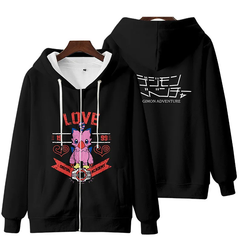 Толстовка с капюшоном на молнии для мужчин и женщин свитшот рисунком аниме Digimon