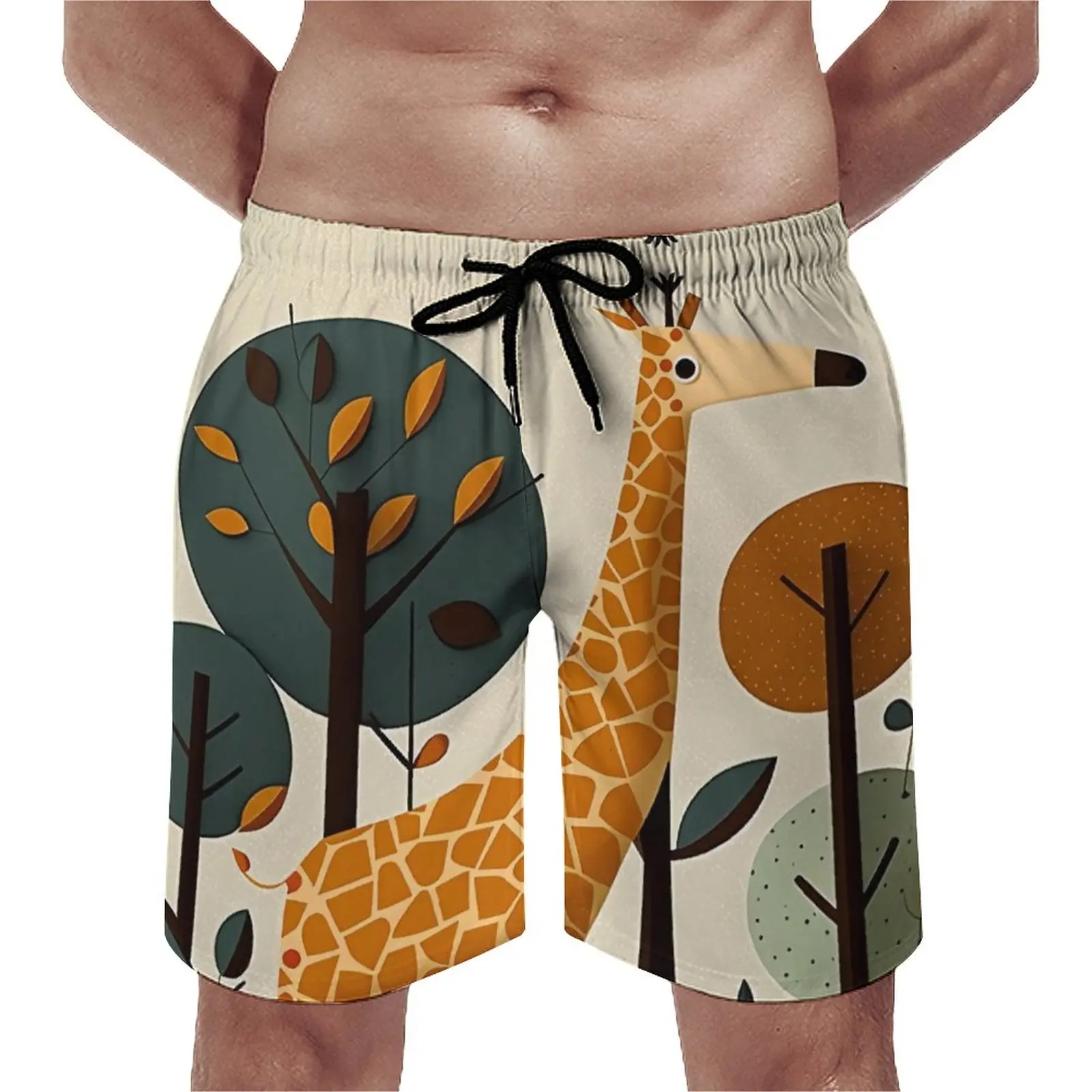 

Summer Board Shorts Giraffe Running Vibrant Illustrations Design Beach Short Pants Vintage Comfortable Beach Trunks Plus Size