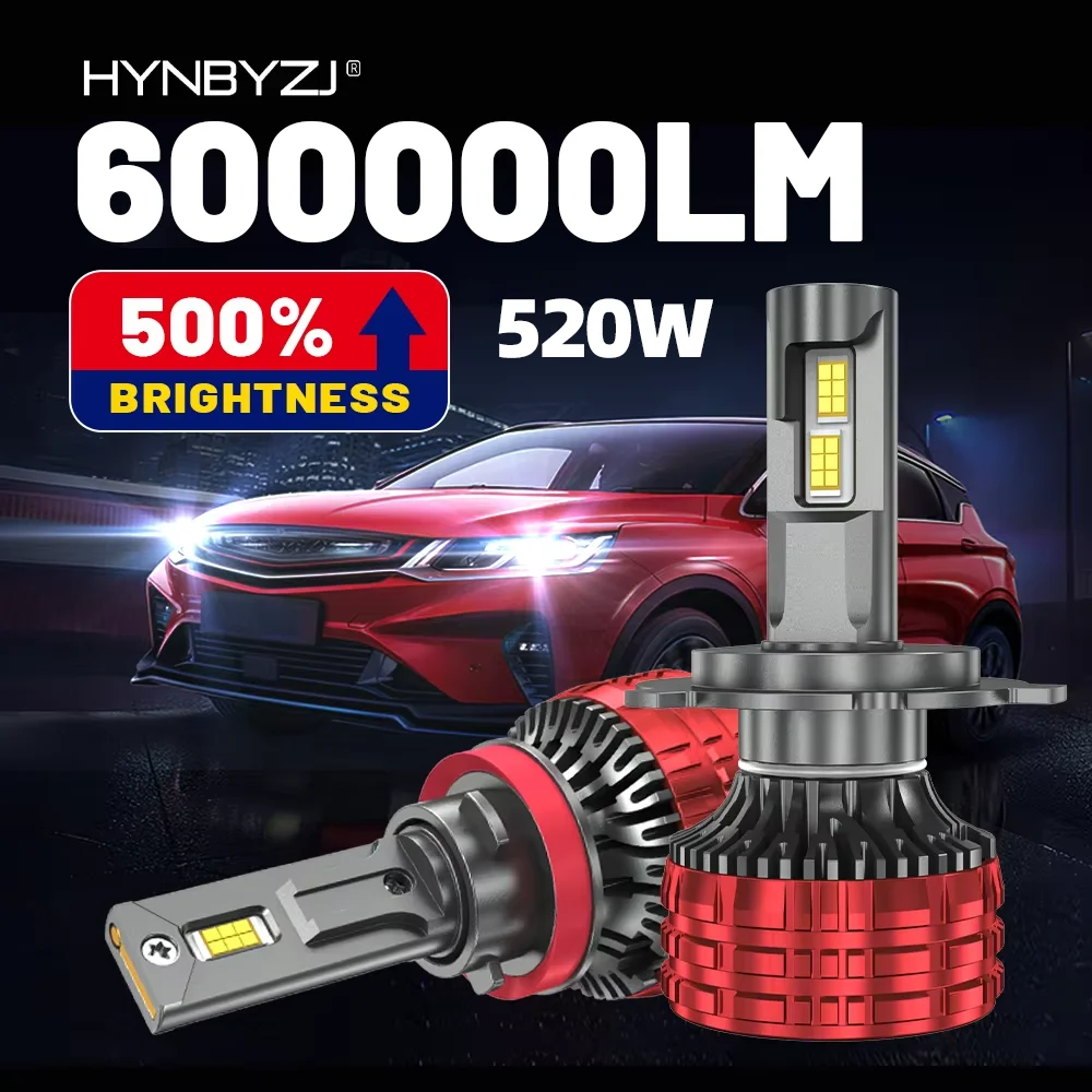 Фото HYNBYZJ H4 H7 Светодиодные лампы для фар 520 Вт 600000 LM CANBUS без ошибок H1 H8 H11 9005 HB3 9006 HB4 Мощный супер яркий автомобильный налобный фонарь №1