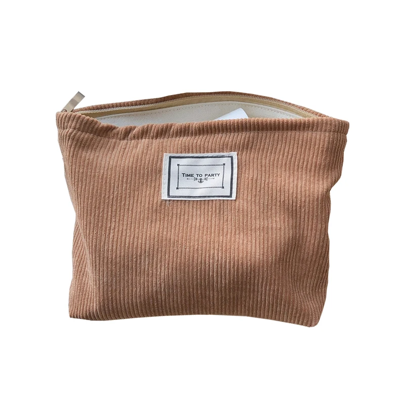 1 Pc Women Solid Color Makeup Bag Winter Warm Soft Corduroy Cosmetic Pouch  Travel Liner Insert Bag Organizer Girl  Handbag