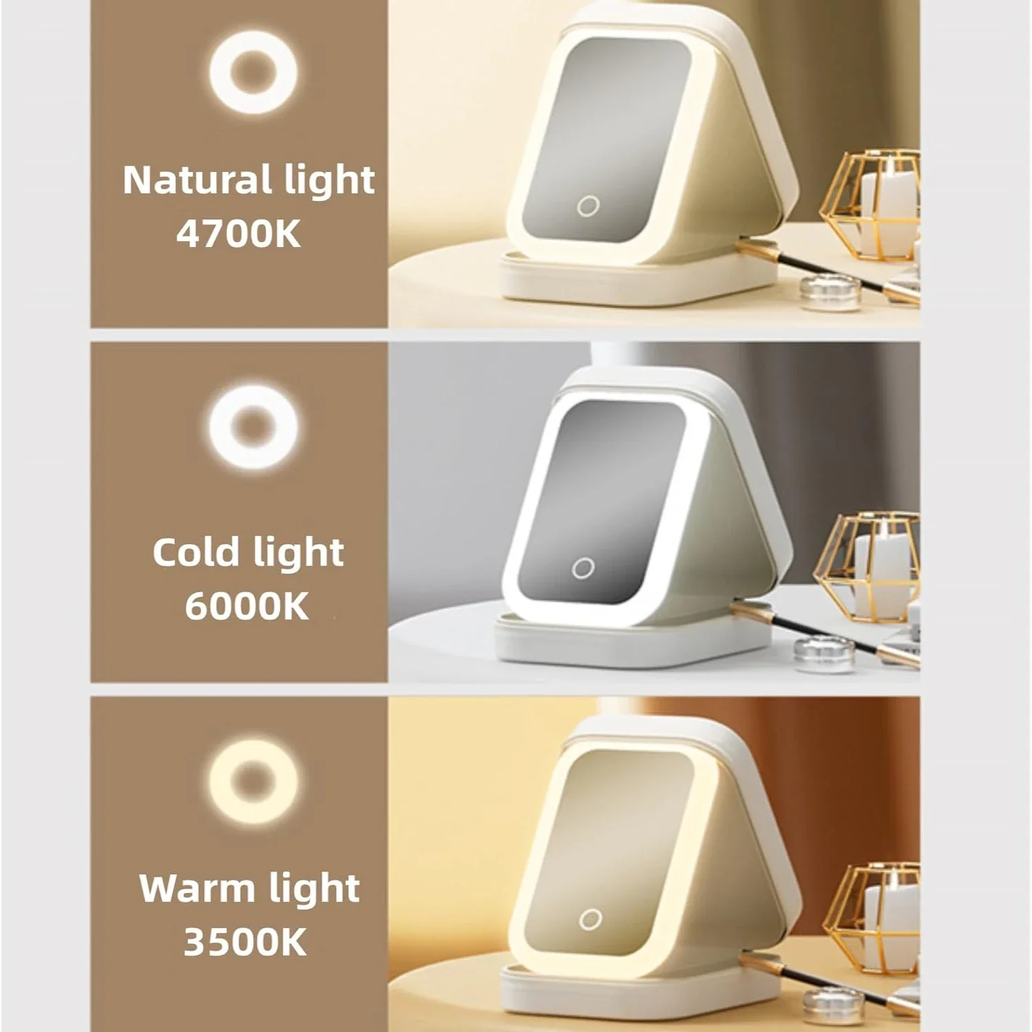 Регулируемое трехцветное зеркало для макияжа путешествий портативный