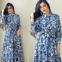 free shipping fashion blue muslim long woman dress turkish skirt islamic products malaysia female clothes 2022 spring belt s xxl