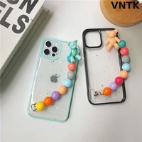 fashion flower colorful bead bear chain female hard case for iphone 11 12 13 pro max 7 8 plus xr x xs se anti drop cover fundas