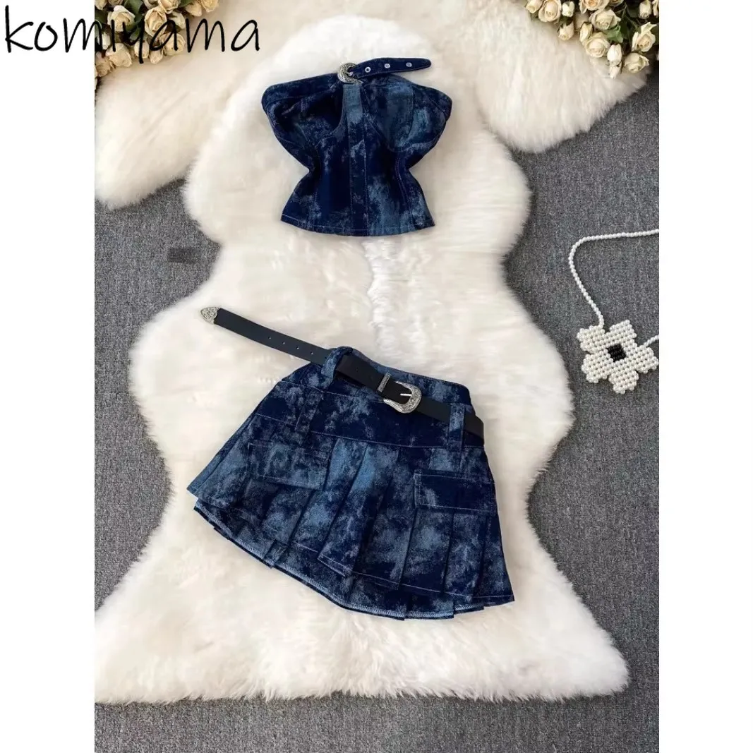 Женский пикантный комплект из 2 предметов топ с пряжкой и ремнем плиссированная