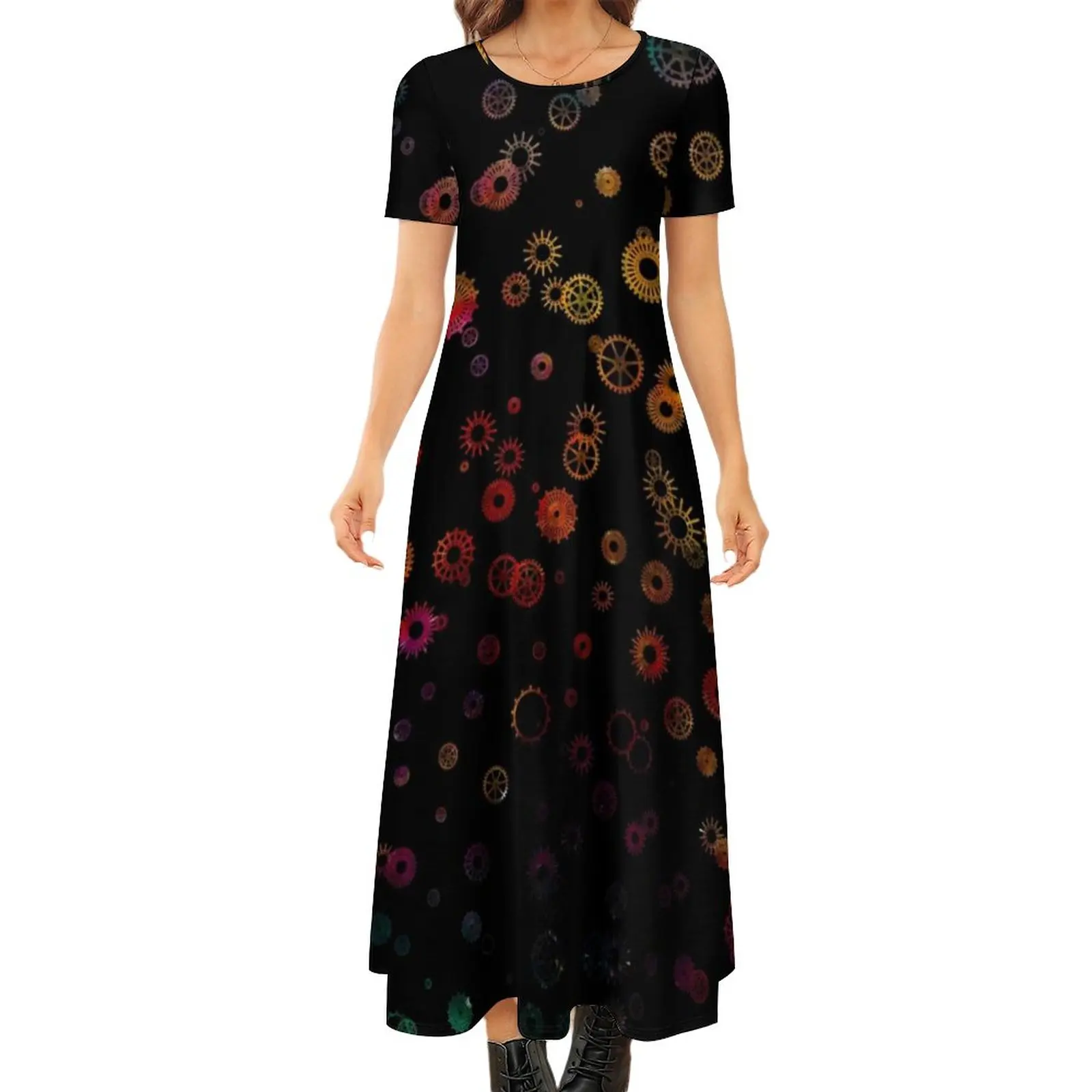 

Rainbow Space Steampunk Dress Trendy Art Style Cool Street Fashion Bohemia Long Dresses Ladies Vintage Maxi Dress Vestido Gift