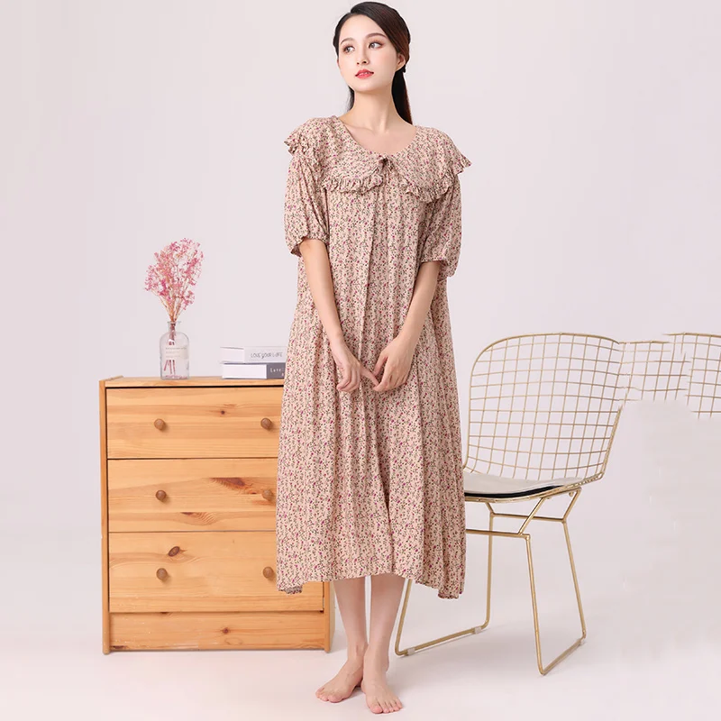 Summer Nightdress for Women Flower Short Sleeve Nightgowns Viscose Pajamas Home Clothing Sleepshirt Nightwear Big Yards Outwear