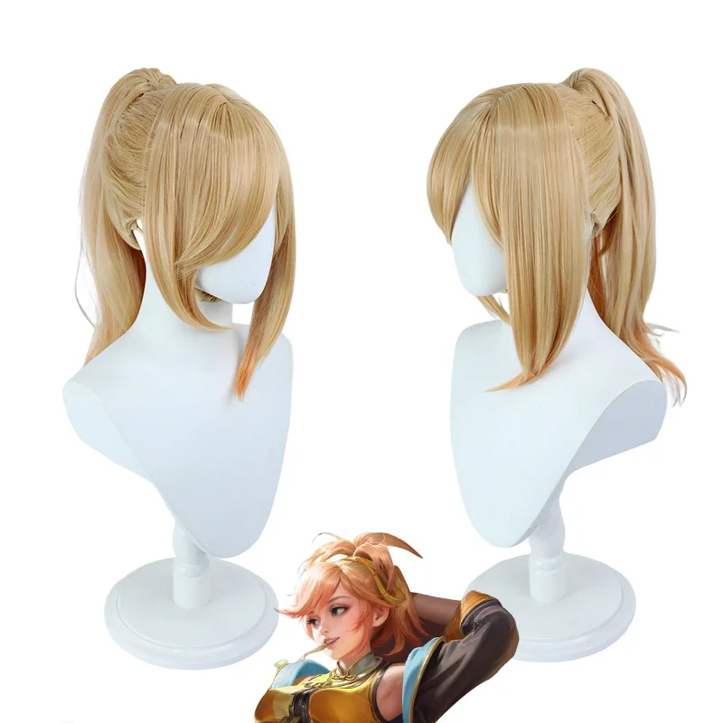 

Game Hero King Ji Xiaoman Character Modeling Women Halloween Cosplay Simulation Scalp High Temperature Silk Yellow High Ponytail