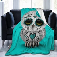 cute teal day of the dead sugar skull owl throw lightweight blanket super soft cozy bed warm blanket for living roombedroom