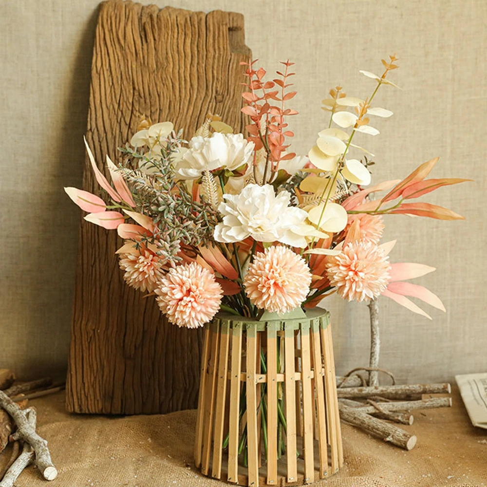 

INS Artificial Flower High Quality Dandelion Peony Hybrid Bouquet Fake Autumn Flower Wall DIY Home Wedding Christmas Decoration