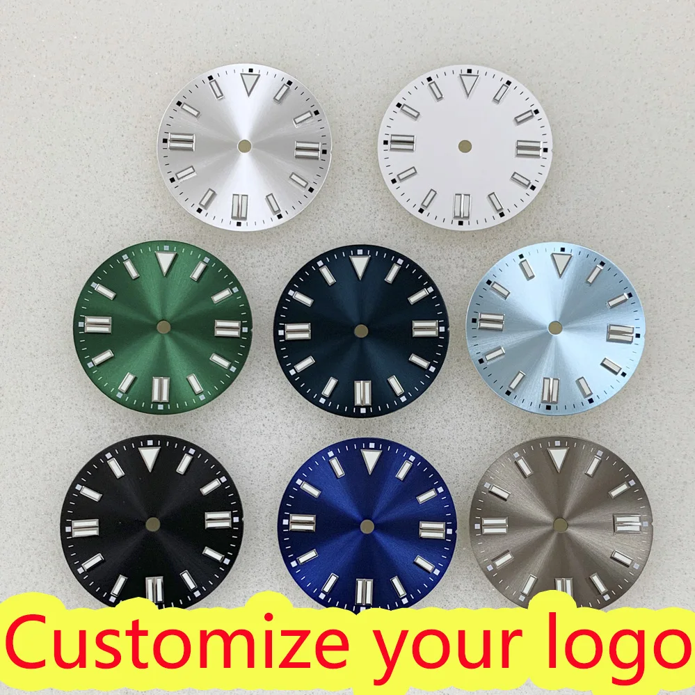 

28.5mm C3 green luminous Sunburst dial is suitable for NH35/8215/ETA2836 movement custom dial watch accessories