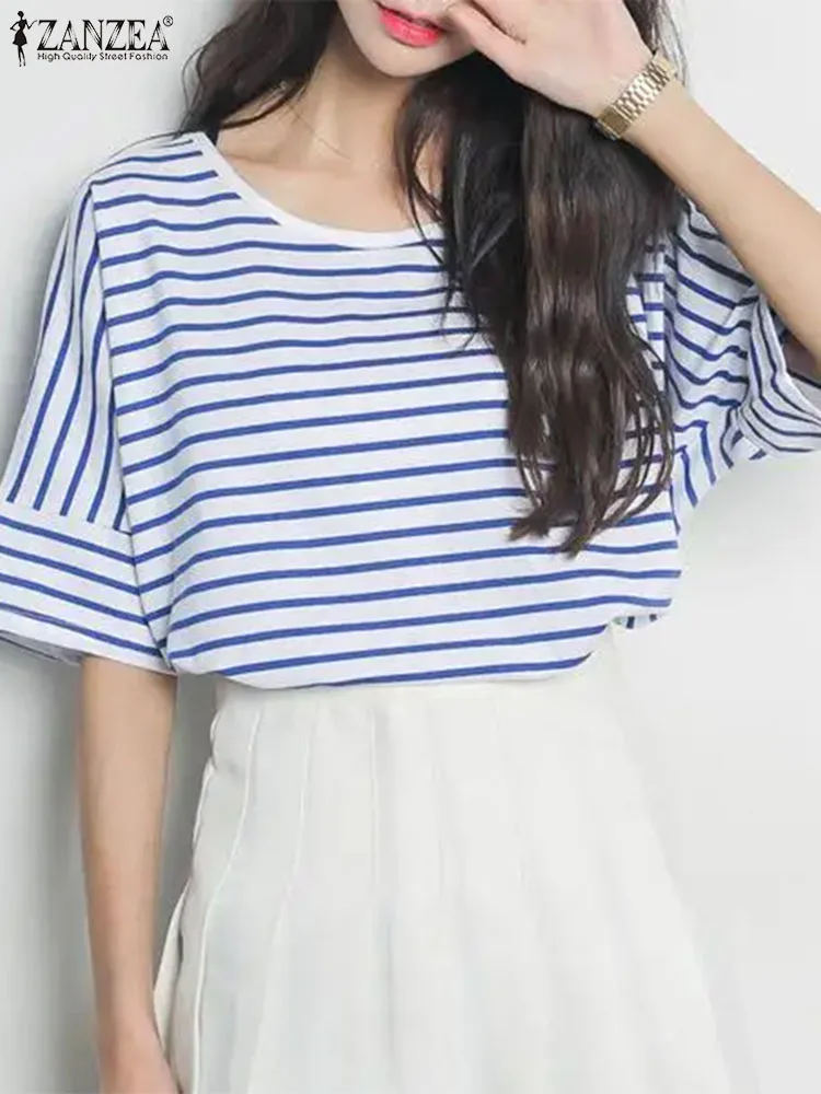 Блузка ZANZEA женская оверсайз в полоску модная Повседневная Туника с круглым