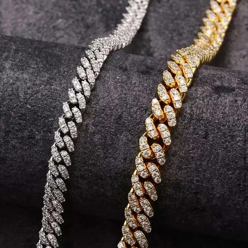 Мужская Серебряная цепочка из кубинской цепи Майами с муассанитом 6 мм в стиле