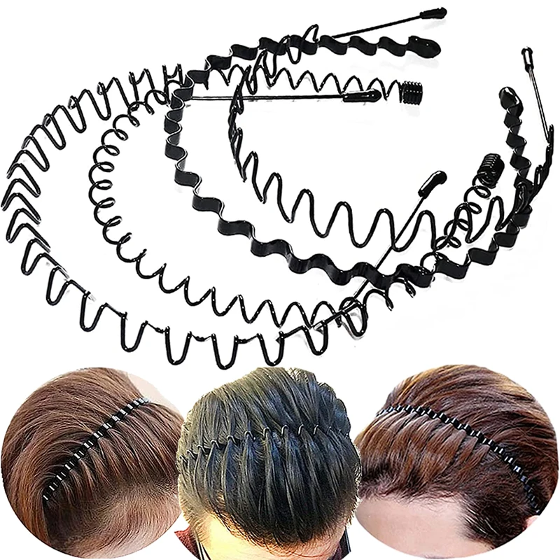

Unisex Men Women Black Metal Wavy Headband Invisible Sports Female Back Non-slip Wave Hairband Bangs Holder Hair Accessories