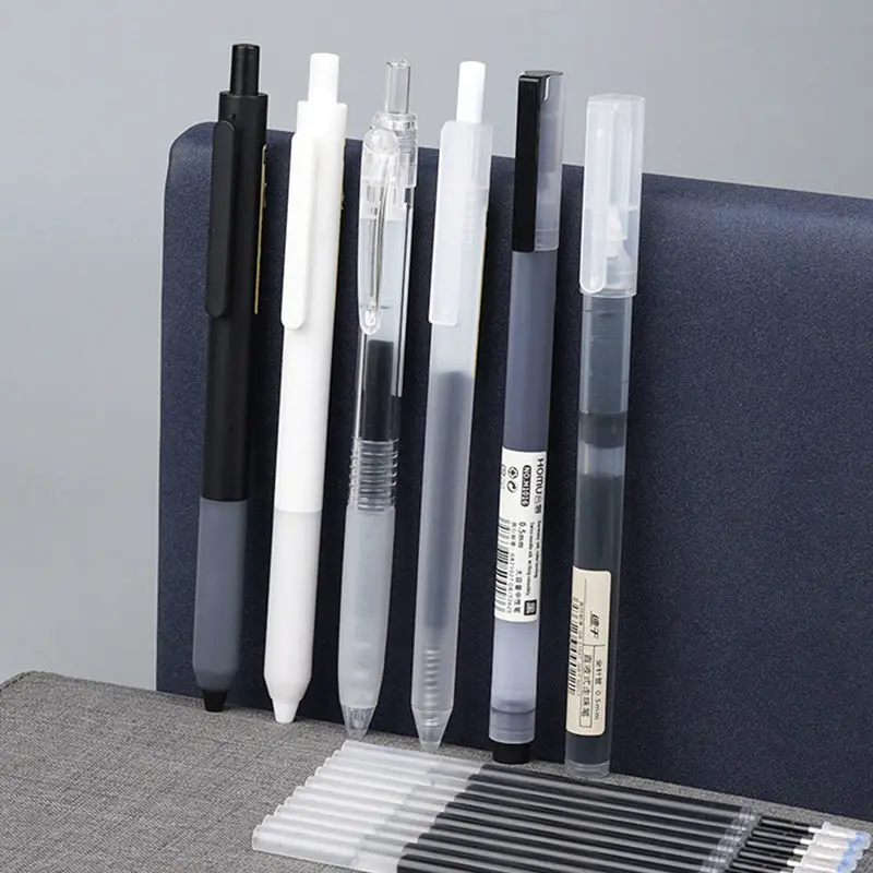 

6 ручек, 10 стержней, смесь простых гелевых фотографий для студенческого письма, нейтральная ручка с давлением