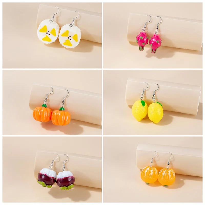 

Korean Unusual Fruit Drop Hanging Earrings Creative Funny Orange Pumpkin Cute Fun Earring Ear Jewelry Personality Gift серьги