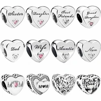 mom sister grandma nan aunt wife dad daughter heart charm beads suitable for charm charm women bracelets fashion diy jewelry