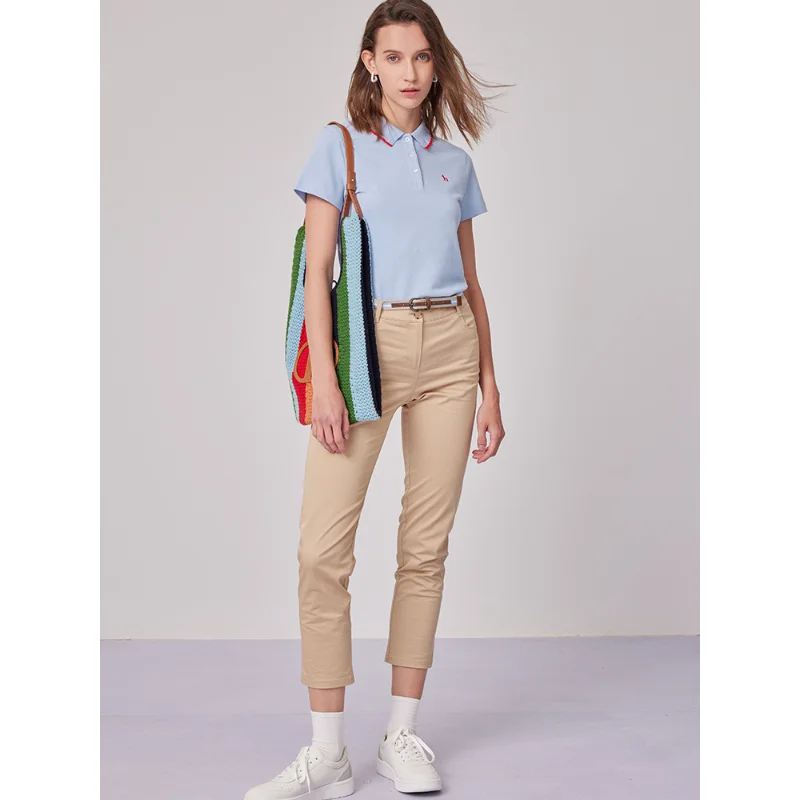 

Hazzys Summer Women's Casual Short-sleeved T-shirt Tops Lapel Tops High-quality Fashion Short-sleeved Luxury Brand Clothing