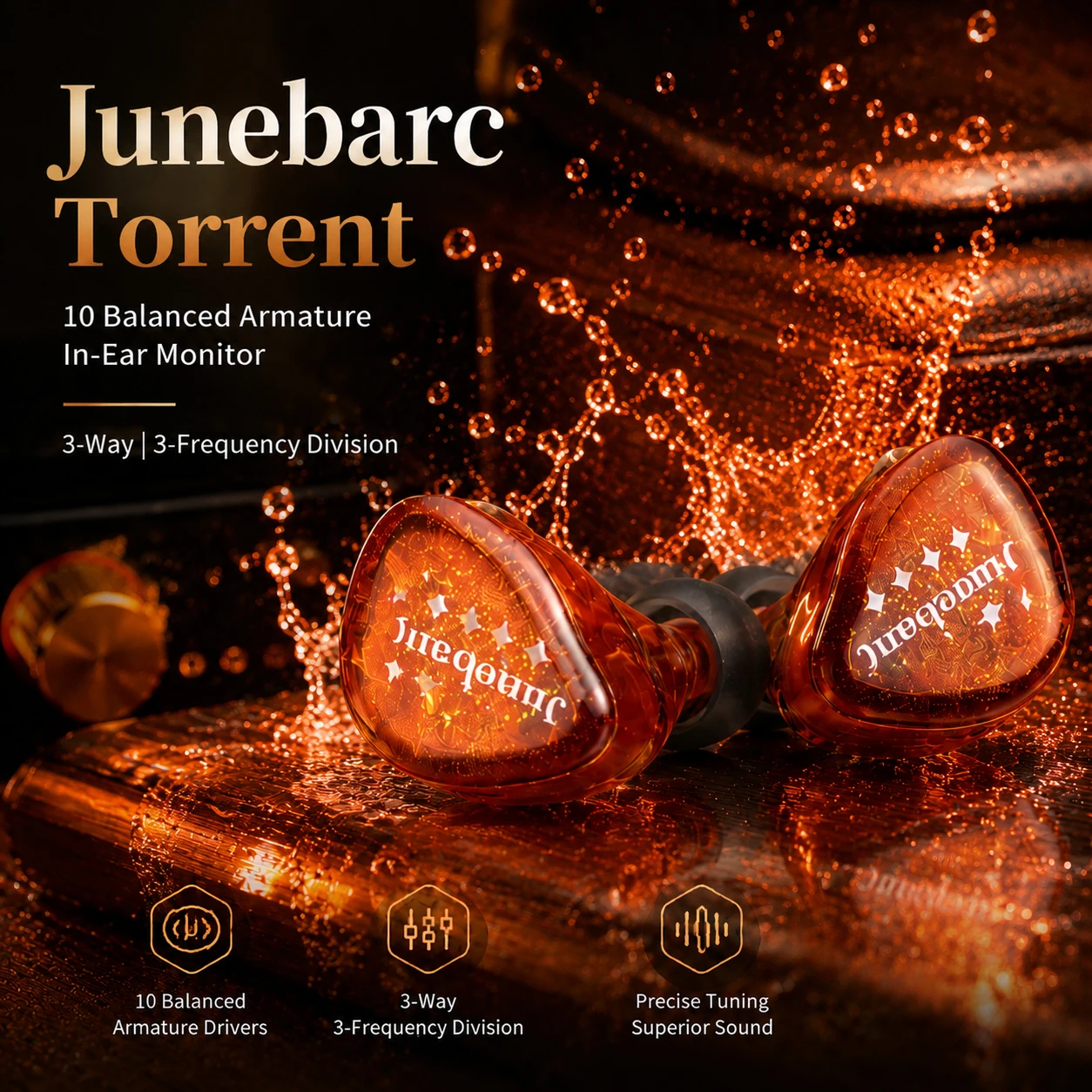 Фото Наушники-вкладыши LETECIEL Junebarc Torrent HiFi с проводным подключением, 10BA IEMs, 3-полосный кроссовер, Knowles Sonion, MMCX 4.4 мм, мониторные наушники №2