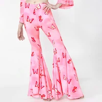 wishyear 2022 bottoms streetwear summer clothes for women elegant high waist butterfly printed flare pink long pants