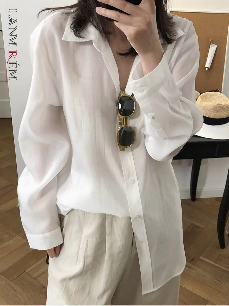 

LANMREM Single Breasted Lapel Shirts Women's Long Sleeve Solid Color Tops 2022 Autumn Fashion Casual Female Clothing 2I121