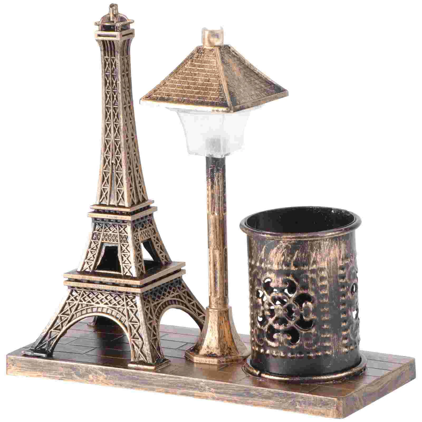 

Eiffel Tower Lamp Holder Pen Light Cup Retro Desk Street Vintage Mini Decor Statue Night Paris Lights Table Makeup Organizer
