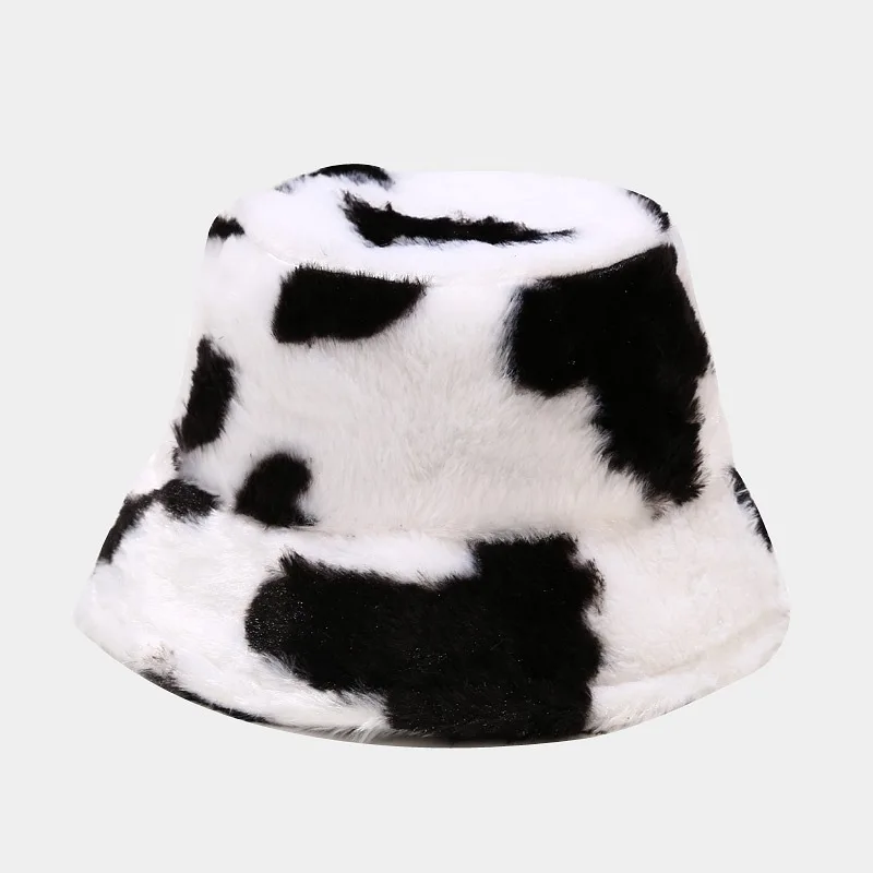 Panda Print Faux Fur Bucket Hat Winter Cap For Women Men Outdoor Warm Fluffy Fisherman Hats Panama Bob images - 6