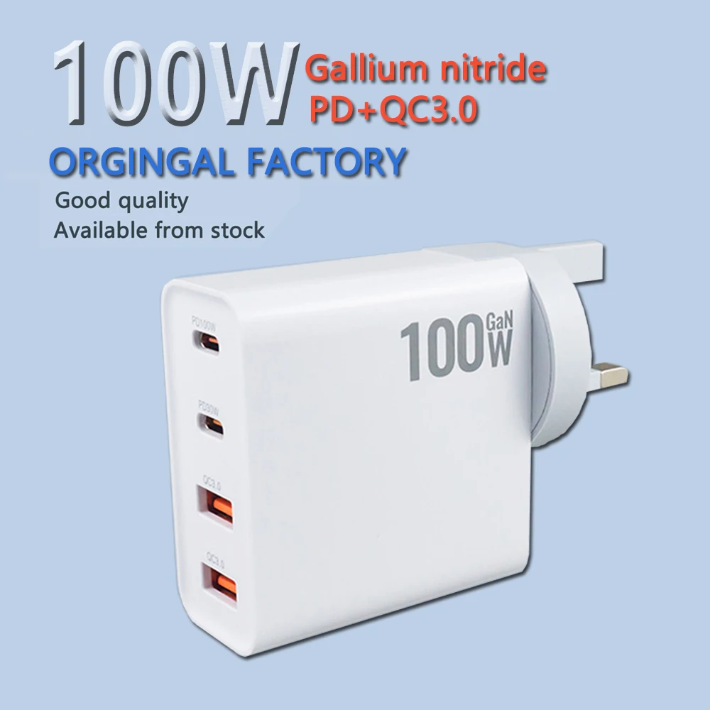 100W GaN Charger Convertible Plug Folding Pin QC3.0 USB-A and Dual PD for Notebook or Mobile Phone High Power Fast Charge