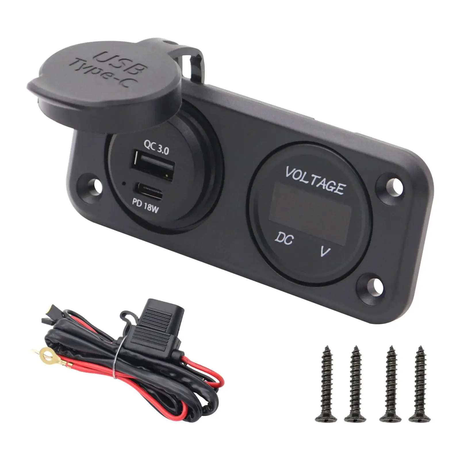 

Автомобильное зарядное устройство QC3.0 PD, 12-24 В, 18 Вт, USB C, синий светодиодный цифровой вольтметр, дисплей, водонепроницаемый универсальный автомобильный адаптер для грузовика, лодки