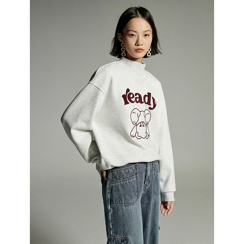 Женская плюшевая Толстовка с длинным рукавом вышивкой