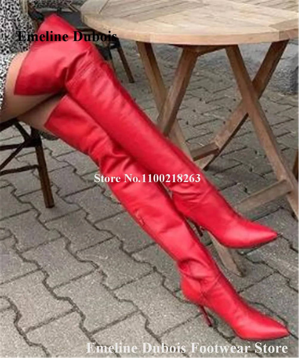 Сексуальные красные белые тонкие высокие сапоги Emeline Dubois матовые кожаные выше