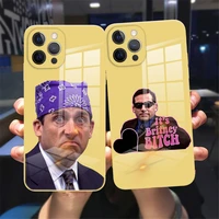 michael scott the office funny humor tv phone case for iphone 11 12 13 pro max 12 13 mini luxury yellow tempered glass case