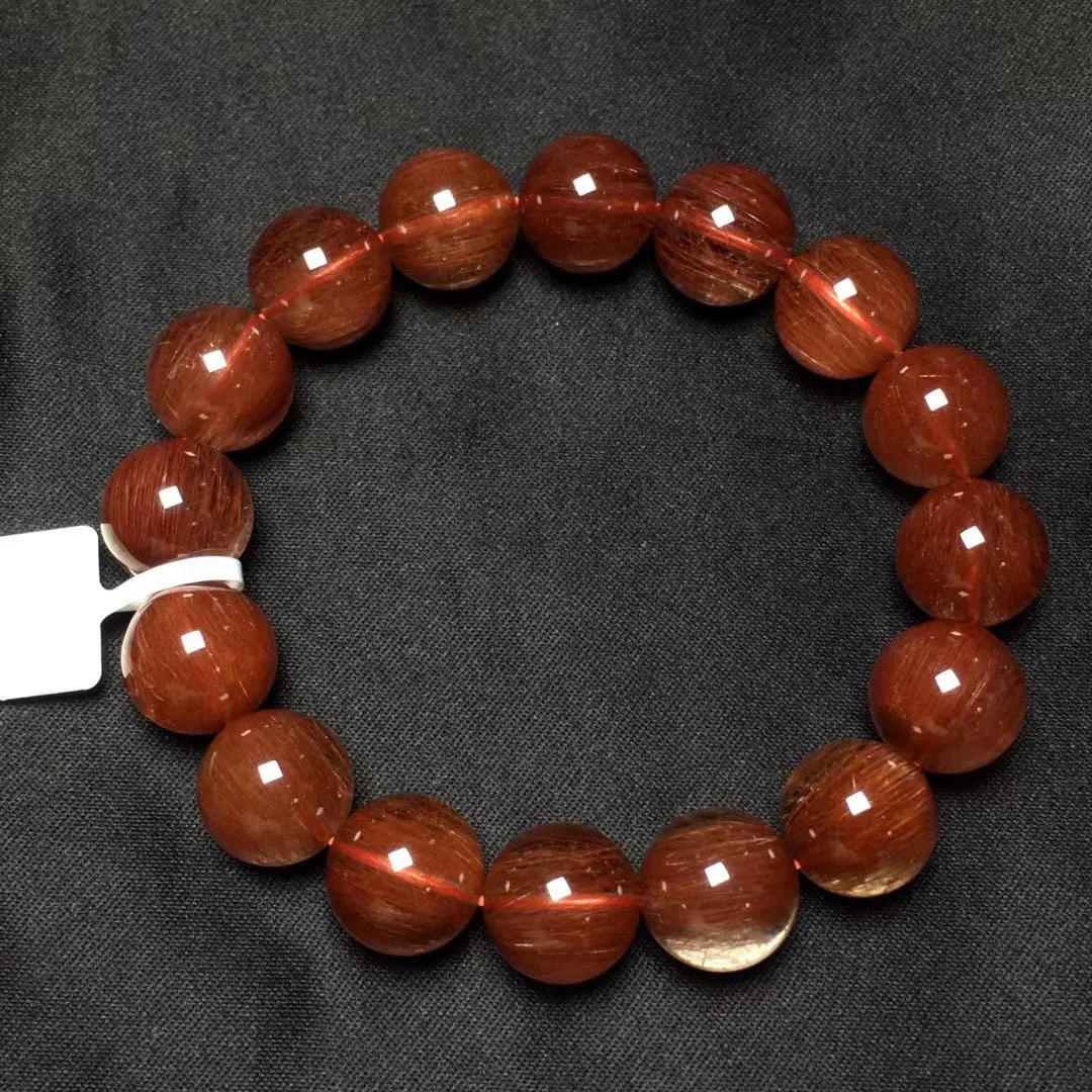 

13mm Natural Red Rutilated Quartz Bracelet For Women Men Healing Gift Reiki Crystal Energy Round Beads Strands JewelryAAAAA